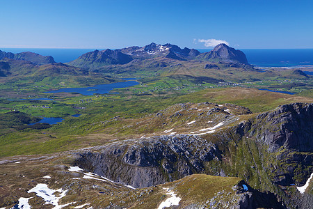 美丽的洛弗顿风景海岸农村湖泊山峰全景海洋草地海岸线乡村图片