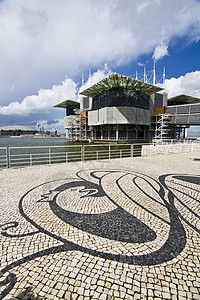 现代水族馆大楼生物学旅游鹅卵石建筑学地标海洋蓝色路面海洋馆科学图片