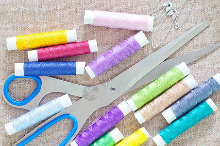 剪切线和剪刀裁缝工具材料维修爱好刺绣工艺细绳衣服筒管图片
