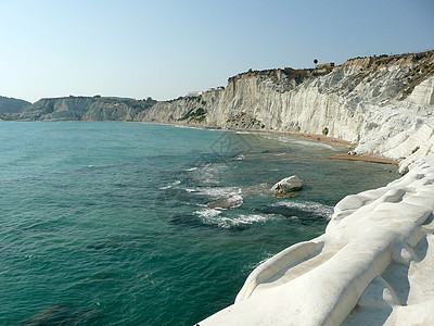 洛基白裂缝 叫土耳其人楼梯 意大利西西里海岸海角天空旅行地质学沉积岩石学习悬崖海滩图片