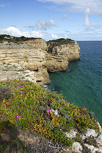阿尔加尔夫自然海岸线假期岩石支撑植被洞穴天空蓝色海洋沿海编队图片