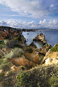 阿尔加尔夫自然海岸线蓝色旅行悬崖场景沿海海岸天空海洋岩石假期图片