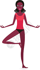 做瑜伽的黑皮肤女人站立姿势 与白相隔绝体操身体运动沉思女孩训练灵活性头脑闲暇插图图片