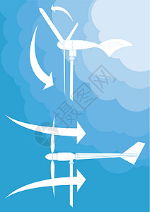 风力流动矢量3D型发电机和风流矢量工程师活力技术文书力量工作螺旋桨财产回收白色图片