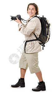 摄影以某种方式帽子摄影师背包男人假期运动装冒险成人男性勘探图片
