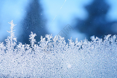 冰霜窗口冰柱天蓝色宏观火花冻结雾凇窗饰霜花青色玻璃图片
