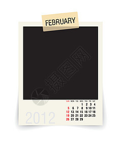 带空白照片框的2012年feruary日历图片