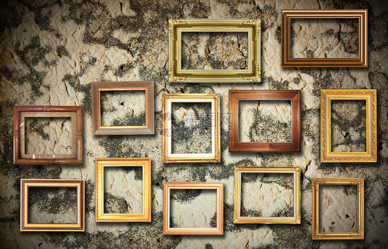 旧墙上的金边硬木损害展览房间边界材料地面阴影剪贴簿框架图片
