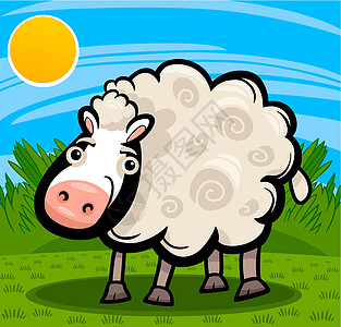 农牧养羊的动物漫画插图乡村绘画快乐草图家畜卡通片白色吉祥物草地羊毛图片