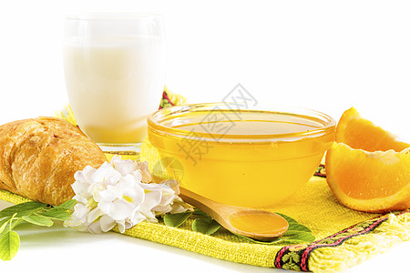 早餐玻璃水果养分饮料食物蜂蜜液体牛奶饮食橙子图片
