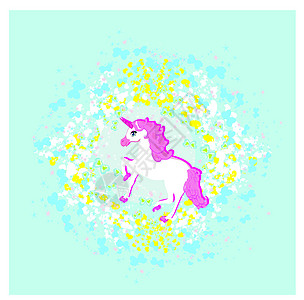 美丽的粉红色独角兽的矢量说明幸福尾巴动物历史鬃毛玉米女孩框架小马良种图片