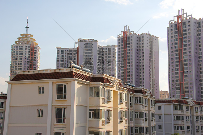 中国居民居住权之四白色公寓首都蓝色建筑物晴天居住生活树木场景图片