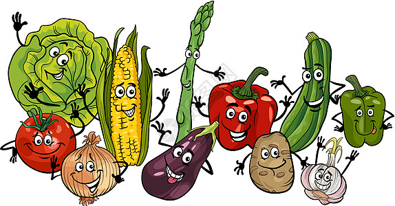 南瓜快乐的蔬菜群体卡通插图插画