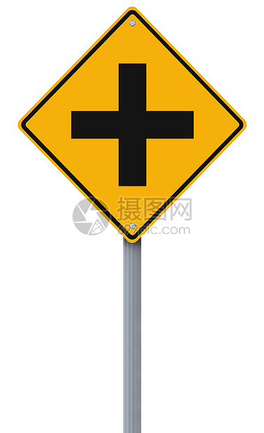 跨部门问题十字路标黄色标志钻石交通标记白色警告图片