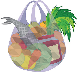 装满蔬菜和f水果的塑料透明购物袋图片