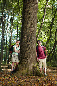 环境保护 靠树为生的青年徒步者图片