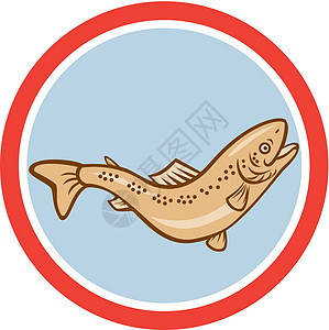Trout 彩虹跳圈卡通斑点海洋生物插图艺术品动物圆圈野生动物卡通片背景图片