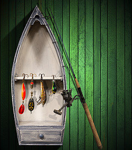 渔具小船鱼钩渔夫鱼饵木头运动活动闲暇爱好娱乐钓鱼高清图片