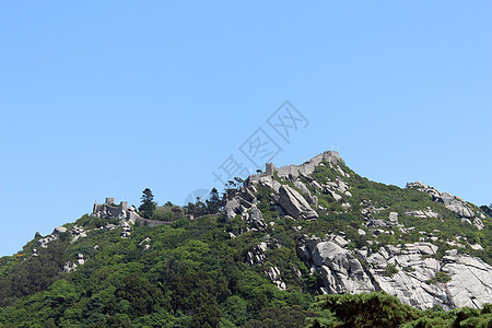 葡萄牙辛特拉摩尔人城堡地标城堡堡垒废墟石头遗产历史历史性天空木头图片