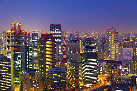 日本大阪夜景城市游客旅行全景建筑学办公室旅游商业天空交通图片