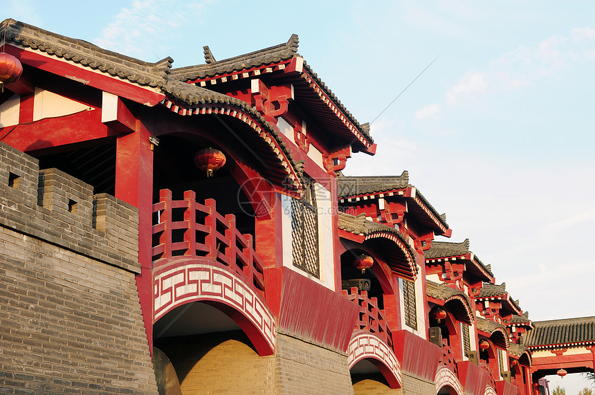 中国古华古建筑游客灯笼旅游蓝色天空观光建筑宗教中心纪念碑图片