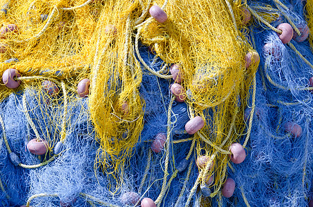 渔网网蓝色工作工匠黄色工具渔夫背景图片