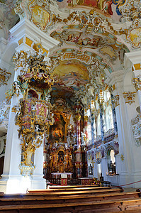 威斯朝圣教堂教会世界遗产玻璃文化遗产观光管风琴天花板游客之路彩色图片