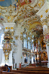 威斯朝圣教堂旅行世界遗产教会旅游观光彩色天花板管风琴游客文化遗产图片