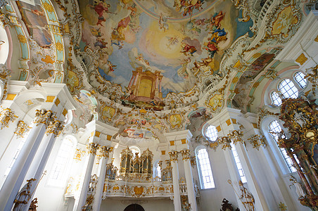 威斯朝圣教堂世界遗产天花板旅游旅行观光之路教会彩色玻璃历史图片