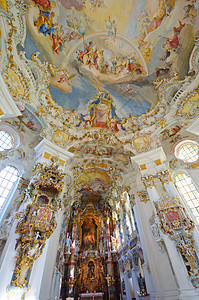 威斯朝圣教堂管风琴旅行旅游教会古迹彩色天花板玻璃世界遗产历史图片
