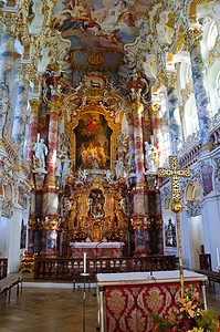 威斯朝圣教堂管风琴观光教会游客古迹天花板文化遗产玻璃彩色之路图片