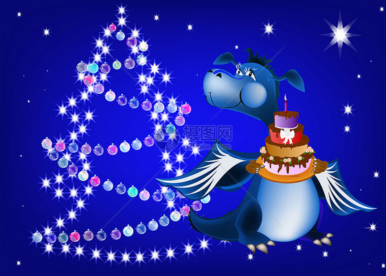 黑暗蓝龙新年是2012年的象征纪念日面包框架邀请函蛋糕青色巧克力叶子幸福领结图片