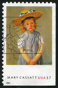 儿幼婴孩童艺术婴儿邮票女孩孩子帽子稻草丝带邮戳历史性图片