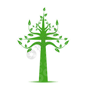 艺术树生长风格装饰叶子植物绿色树干白色季节插图图片