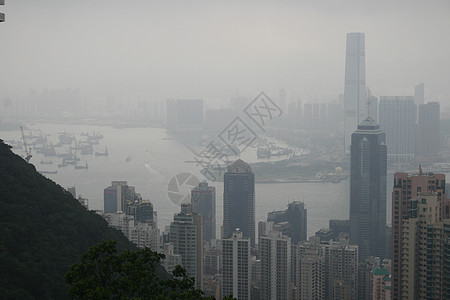 香港的天际线 从华尔山峰顶峰花园高层建筑港口城市静水体窗户船舶峰值建筑图片