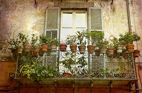 有植物的旧阳台图片