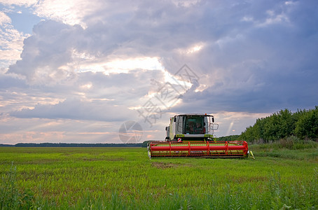 大组合灰尘活力农业季节蓝色收成草原农场拖拉机力量图片