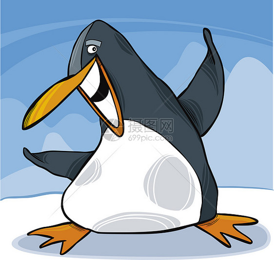 快乐企鹅卡通片插图微笑野生动物动物园脚蹼唱歌动物群皇帝绘画图片