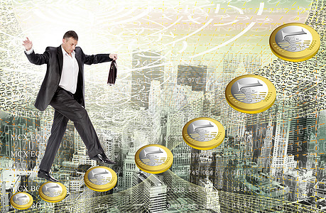金融业务天线生意人破产硬币空气经济商务晴天城市经理图片