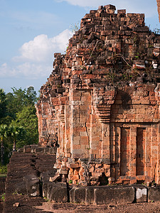 柬埔寨暹粒的先鲁普寺石头建筑学废墟寺庙宗教红土高棉语文化图片