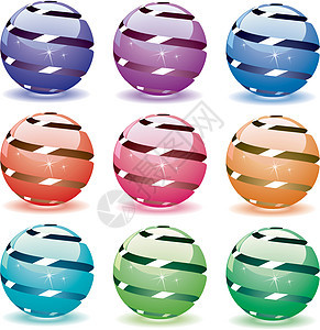 3D闪亮的星球集圆圈绿色橙子阴影蓝色紫色电脑红色玻璃圆形图片