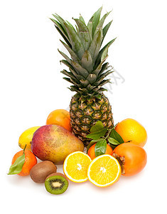 热带水果橘子菠萝营养绿色柿子橙子饮食食物柠檬奇异果图片