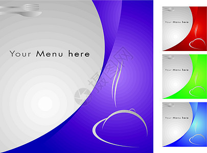菜单餐厅蓝色公司标识白色紫色碟盖服务盘子食物桌子背景图片