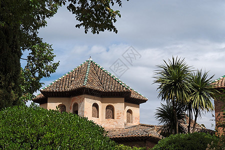 阿尔罕布拉宫的屋顶 从阿拉姆布拉花园看到图片