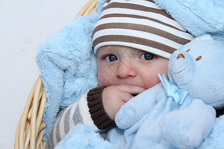 冬季婴儿男性孩子篮子男生工作室毯子帽子蓝色儿子说谎图片