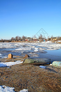 河上冰雪的驱动力房子天气季节乡村海岸天空城市寒意寒冷阴影图片