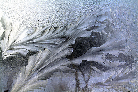窗口上的冰季节气候蓝色磨砂棕色雪花窗户日落温度结晶图片