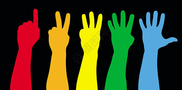 手计数插图数数橙子手势蓝色绿色红色身体黑色黄色图片