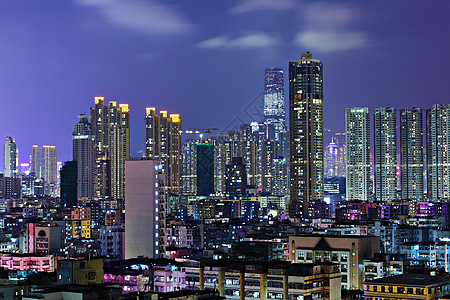 香港夜景地标城市摩天大楼风景场景市中心天空办公室商业蓝色图片