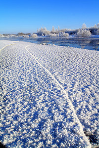 沿海河下雪的灌木丛中阴影海岸线街道天空地平线蓝色石头痕迹松树旅行图片